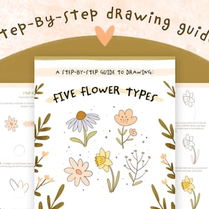 How To Draw Five Different Flowers | Digital Step-By-Step Drawing Guide PDF