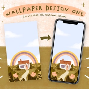 Rainbow Cottage And Sleeping Bunny Digital Phone Wallpapers Set of 2 Cute Phone Backgrounds Instant Download image 3