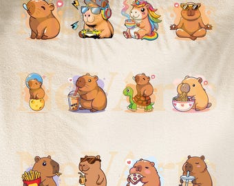 Kawaii Capybara SVG Bundle, Digital Stickers (Digital Download)