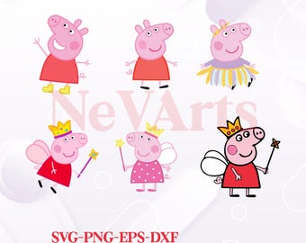 Peppa Pig SVG-bundel, gelaagde bestanden voor Cricut (digitale download)