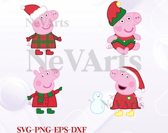 Peppa Pig Christmas SVG-bundel, gelaagde bestanden voor Cricut (digitale download)