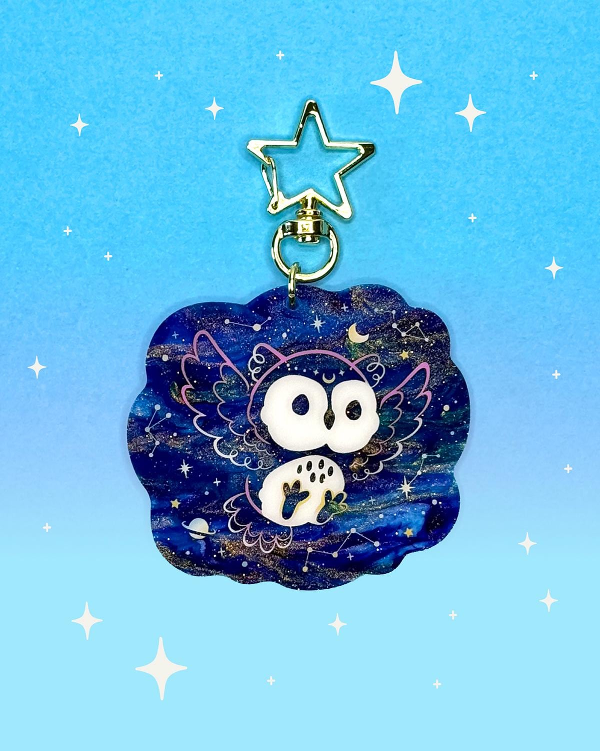 Starry Owl Pearlescent Acrylic Key Chain | Animal Constellations