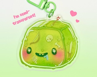 Jelly Belly the Gelatinous Cube Glitter Acrylic Key Chain | Cute DnD Monster