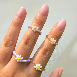 Dainty Daisy Seed Bead Ring | Aesthetic, Cute, Jewelry, 90s Inspo, Handmade, Matching, Tiktok, Y2k, Gift, Present, Summer Flower, Fun