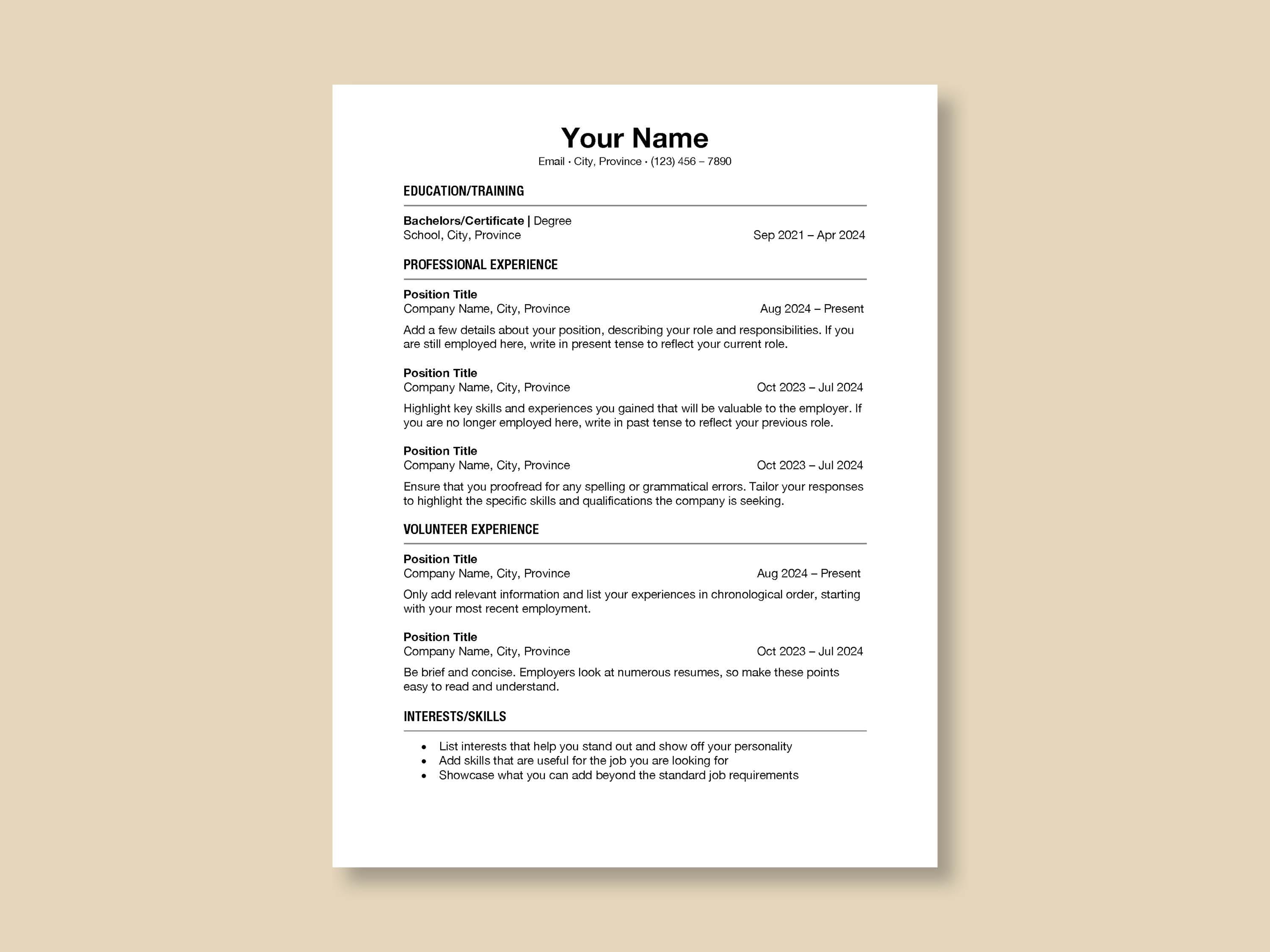 Basic Resume Template, Easy, Simple, Clean, Customizable, Editable ...