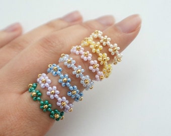 Dainty Bloom Rings | NEW COLOURS | Daisy, Beads, Flower Crown, Lustre, Iridescent, Pretty, Cute, TikTok, Aesthetic, Gift, Stackable, Pearly