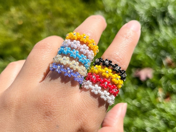 Frosty Dainty Bloom Rings Daisy, Beads, Flower Crown, Lustre