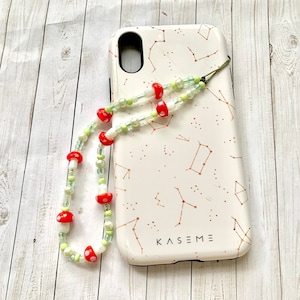 Red Mushroom Cottagecore Phone Charm - Green Phone Wristlet - iPhone Keychain - Cute Phone Accessories - Sage Green Aesthetic