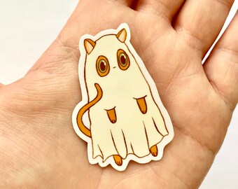 Ghost Cat Sticker - Spooky Halloween Pudge Sticker