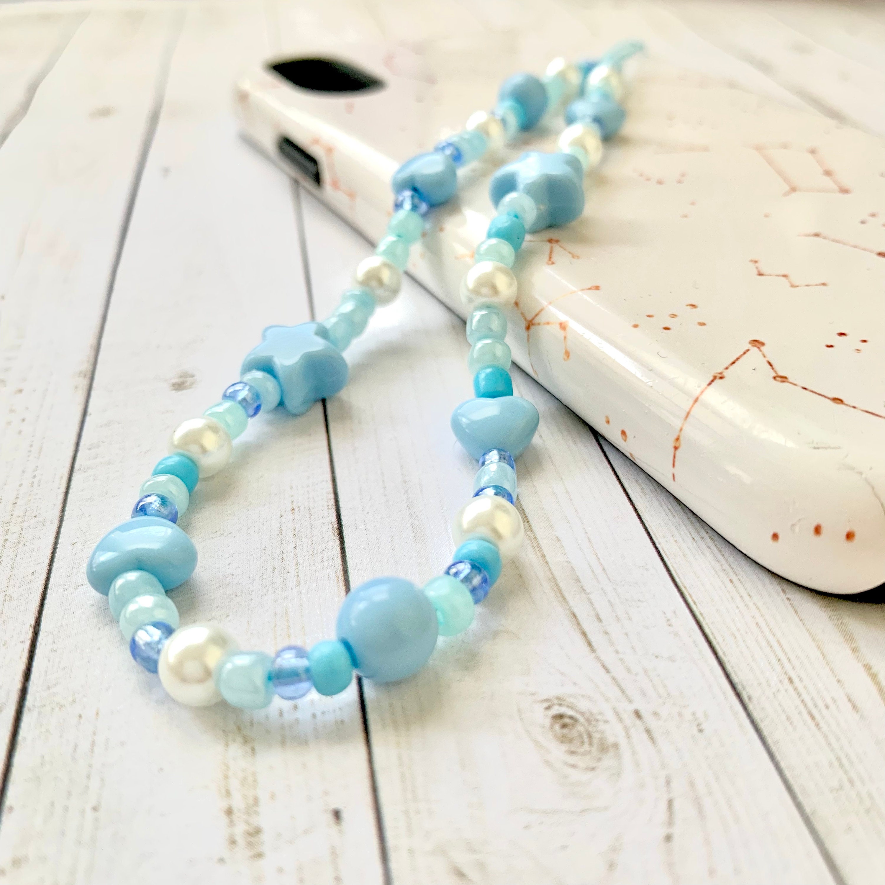 Kawaii Stars Pastel Phone Charm - Clouds Blue Wristlet