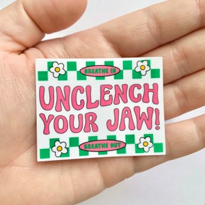 Unclench Your Jaw Anxiety Awareness Sticker - Trendy Funny Flames Stickers for Laptops & Water Bottles - Colorful, Checkered, Anxiety, Green