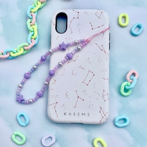 Kawaii Stars Pastel Phone Charm - Purple Wristlet - iPhone Keychain - Cute Phone Accessories - Purple Kawaii Aesthetic