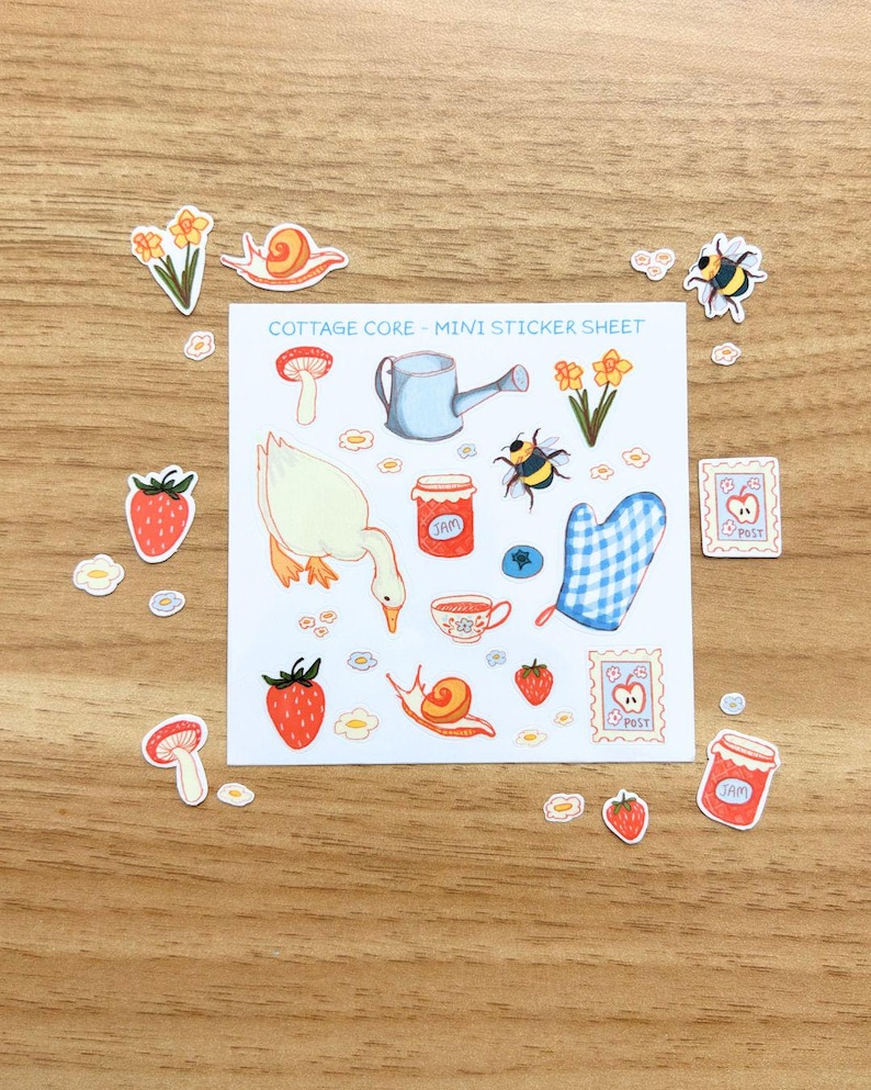 Cottagecore Mini Sticker Sheet - Junk Journal Stationery - Fruit, Tea ...