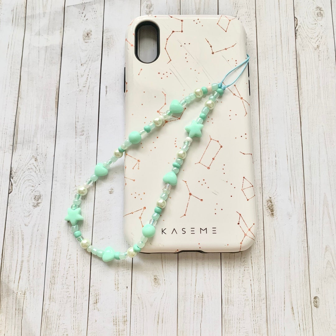 Kawaii Star Phone Charm - Pastel Mint Beaded Wristlet - Etsy