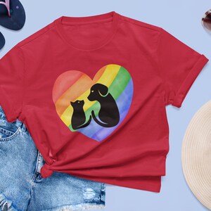 Rainbow Heart Cat and Dog Tshirt, Rainbow Love Pet Apparel, Colorful Heart Tee for Pet Lovers, Sweet Cat and Dog Friendship Shirt