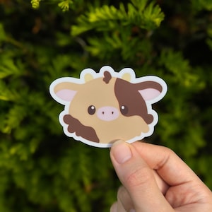 Large Brown Cow Vinyl Sticker, Kawaii cow decal for Laptops, Bottles, Journals (Indoor Use Only)