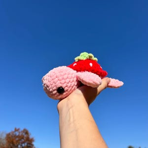 Strawberry Sea Turtle Plush, Crochet Turtle Amigurumi, Cute Handmade Stuffed Sea Creature