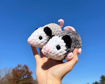 Peluche opossum au crochet, animal en peluche fait main