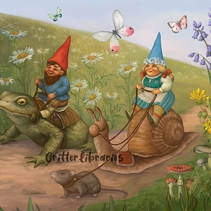 Once Upon A Time Gnome Couple on a Sunday Afternoon Professional Art Print