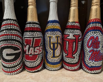 Bedazzled LOGO ONLY Bottles for College Bed Party, college graduation etc! Same product with additional pictures of samples!