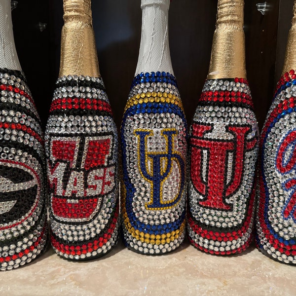 Bedazzled LOGO ONLY Bottles for College Bed Party, college graduation etc! Same product with additional pictures of samples!