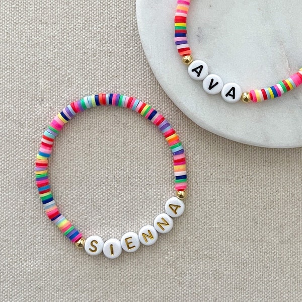 rainbow disc bead braclelet  |  personalized name bracelet  |  customized fun colorful bracelet