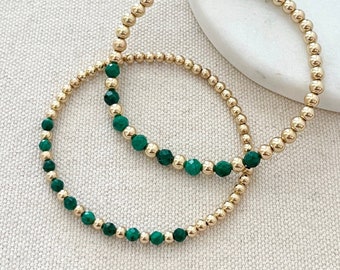 malachite gemstone & gold bead bracelet  |  14k gold filled beads