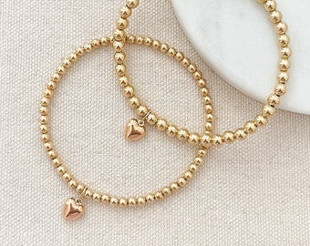 FHLJguil Gold Color Heart Pendant Charm Bracelet Hollow Love Beads Fine Bracelet & Bangle for Women Lover Jewelry Blue Zinc Plated 16cm