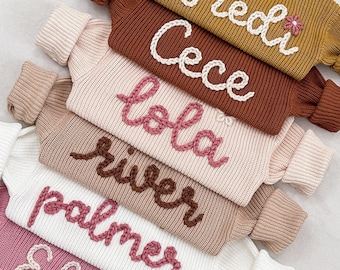 Personalized hand embroidered name sweater for babies, toddlers, kids