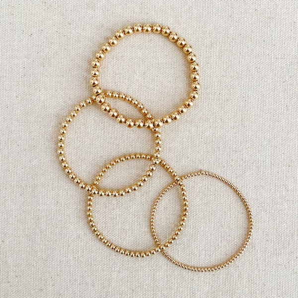 gold bead bracelet | 14k gold filled | beaded stacking bracelets | 2mm 3mm 4mm 5mm