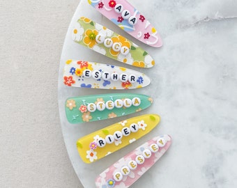 Personalized name floral hair clips for kids & adults