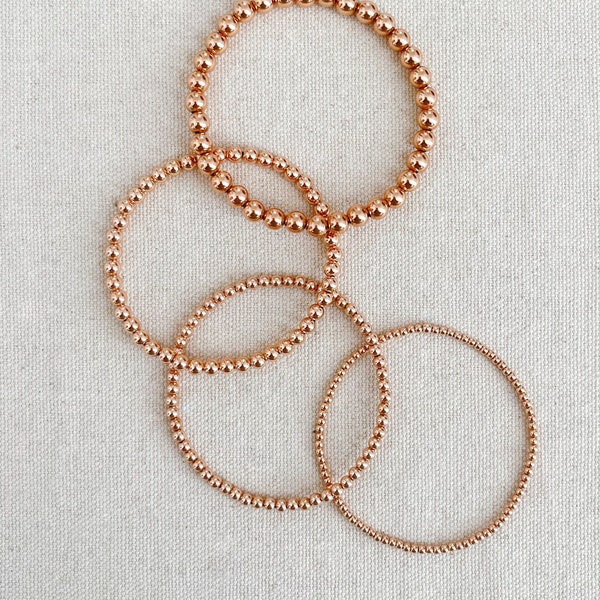 rose gold bead bracelet | 14k gold filled | beaded stacking bracelets | 2mm 3mm 4mm 5mm