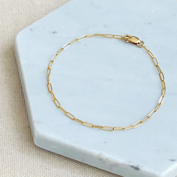 micro mini paper clip chain bracelet  |  14k gold filled  |  dainty paperclip link bracelet