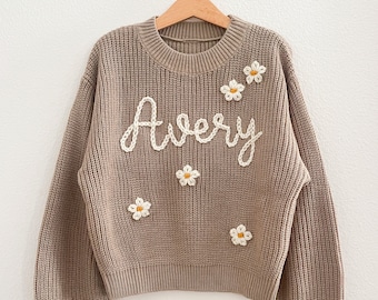 BIG KIDS personalized hand embroidered name sweater for girls - sizes 8 to 11/12