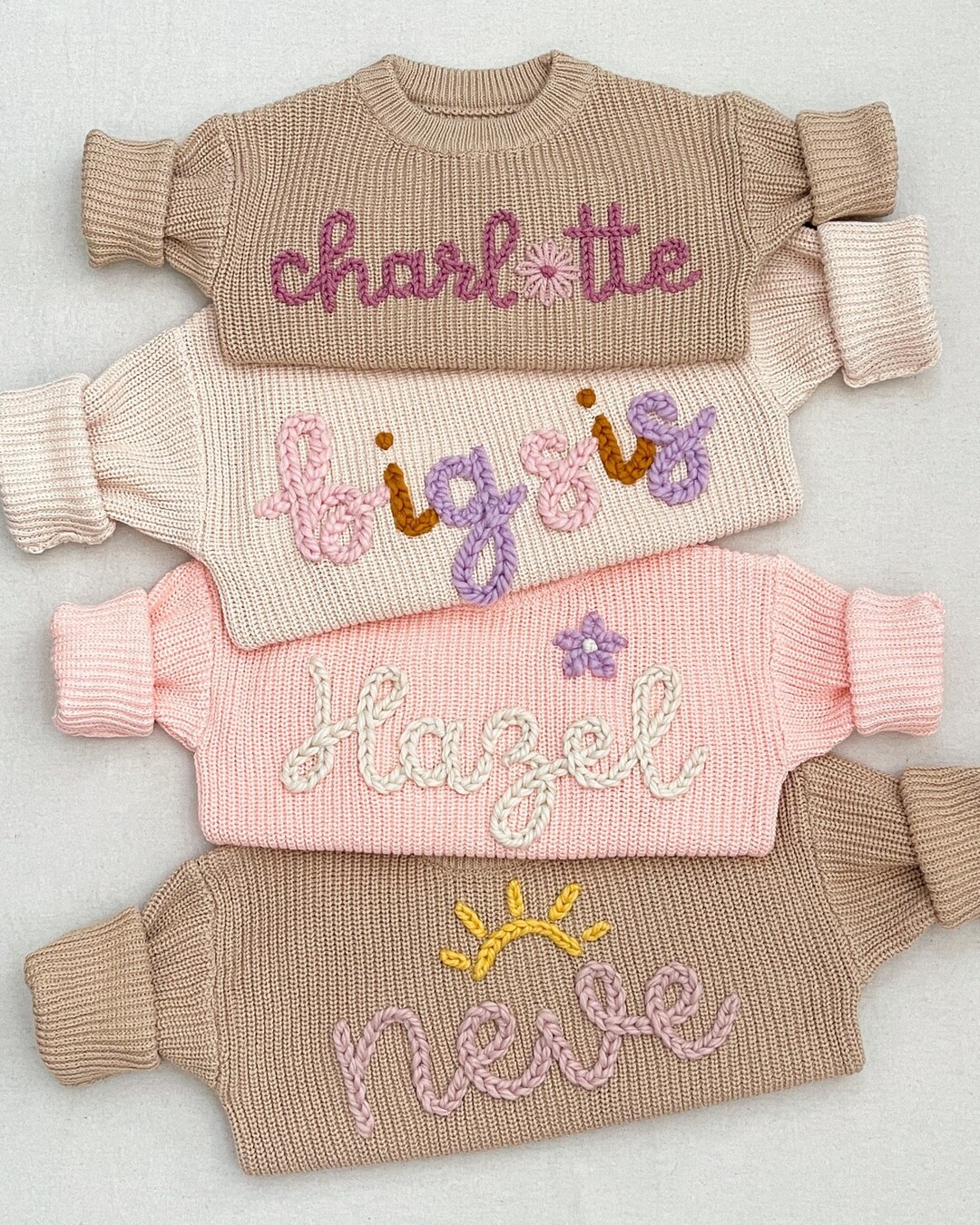 【I Need You Baby】Random Embroidery Sweat Personalized Hand Embroidered Custom Name Knit Oversized
