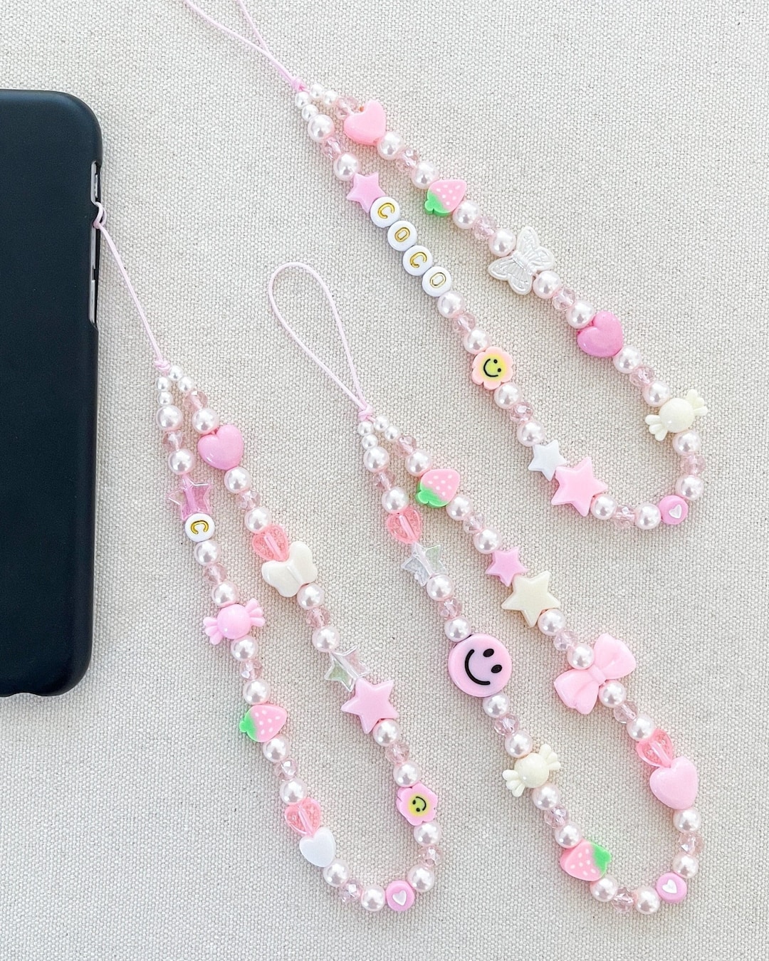 Pink Aesthetic Phone Charm Cute Beaded Custom Cellphone Etsy