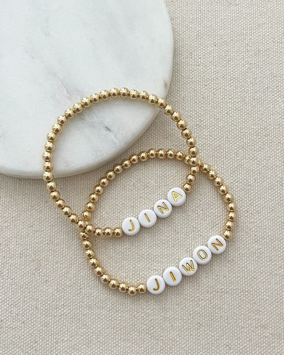 Custom Letter Beads Gold Bracelet 7.5 Inches / 1 Bead