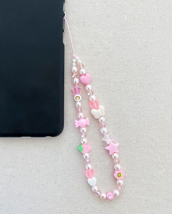 Pink Aesthetic Phone Charm Cute Beaded Custom Cellphone Strap Personalized  Phone Chain Lanyard 