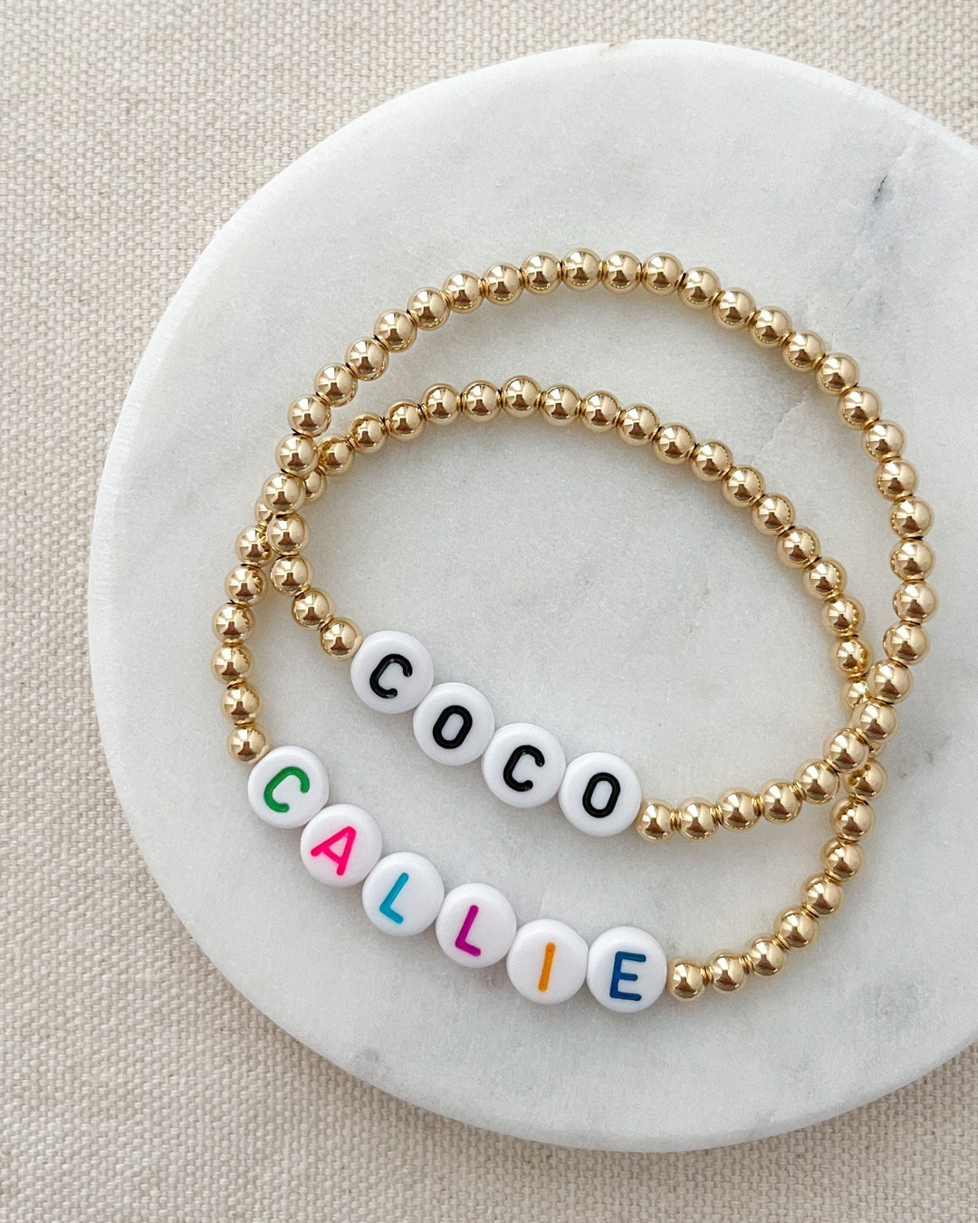 Personalized Name Gold Bead Bracelet, 14k Gold Filled Beaded Bracelet ...