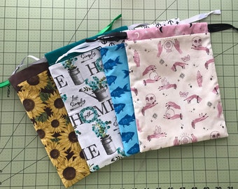 Handmade Lined Cotton Draw String Bag Finished Product Gift Bag Project Bag Carry All
