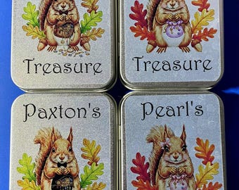 Squirrel Trinket Treasure Box, Mystery Trinkets, Surprise Tin of Objects, Treasure Mystery