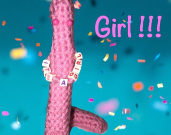 Worm Farm Friends ~ It’s a Girl! Baby Girl Pink Worm Poseable Crochet Worm Buddy