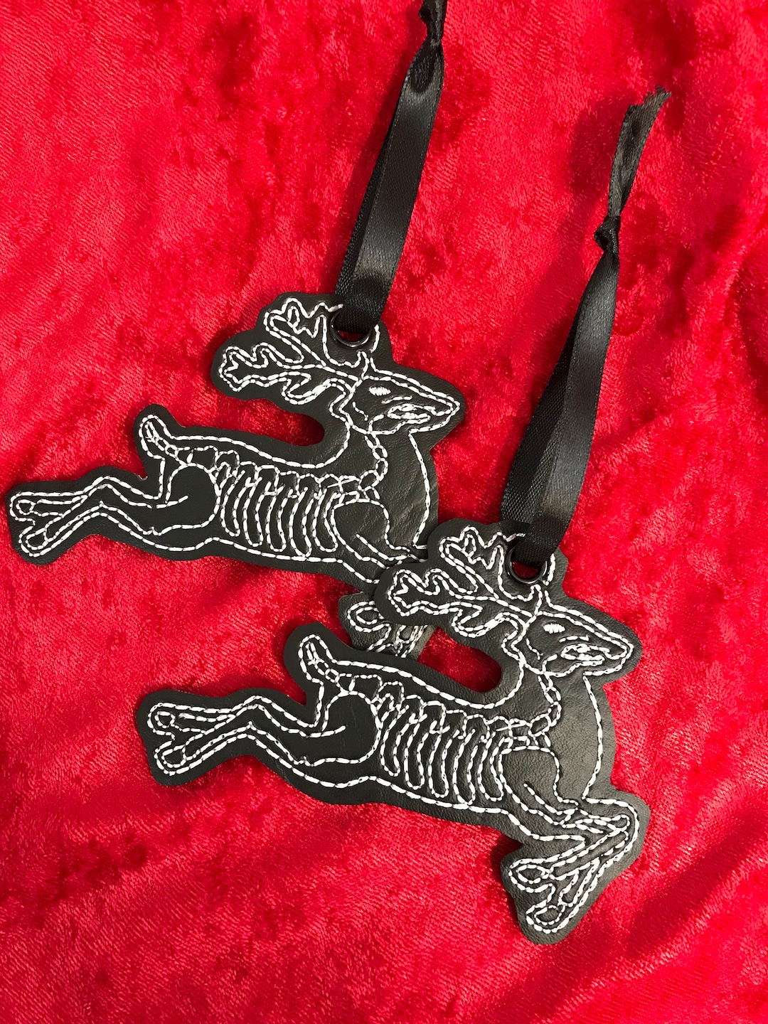Pair Skeleton Reindeer Ornament Set of 2 Glow in the Dark Christmas