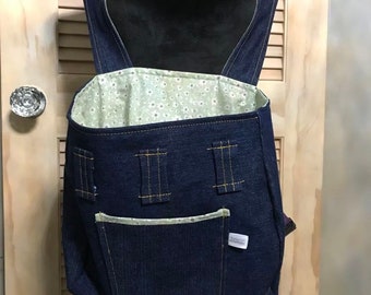 Pet Carrier, Cat Dog Carrier, Fur Baby Carrier, Pouch, Denim, Fully lined, Handmade, Adjustable Straps, Pockets, Kangaroo Style