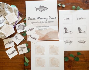 Gra pamięciowa Ocean | Przedszkole, Ocean, Życie morskie, Edukacja domowa, Minimalistyczny, Edukacyjny, Dopasowywanie, Pamięć, Przedszkole