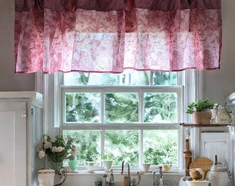 Bohemian Blush Floral Handmade Valance - Shabby Chic Rose Pattern Window Topper Semi-Sheer Light Filtering - Made in the USA - 18x52 Inches