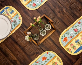 Quilted Cotton Floral Placemats (Set of 4): Reversible Rustic Decor