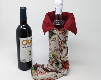 Luxury Tapestry Wine Bag / Wine Bottle Coat  / Bottle Bag  - Extra Thick for Extra Protection  - Burlap-like Gift Bag and Wine Bottle Holder