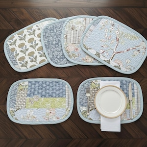 Quilted Cotton Placemats (Set of 6): Cottage Floral Patchwork Table Mats