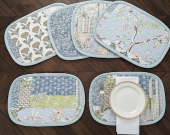 Quilted Cotton Placemats (Set of 6): Cottage Floral Patchwork Table Mats